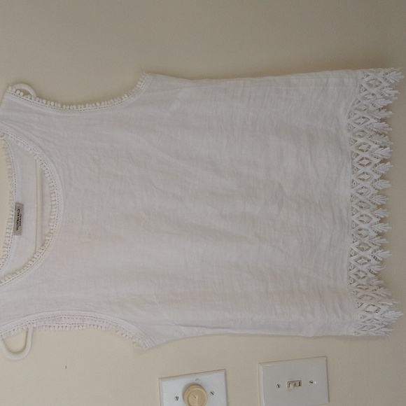 Valentina Naldi white sleeveless Italian linen lace top medium beachy coastal - Picture 1 of 10